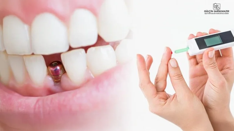 implant uygulaması sonrası iyileşme süreci ve kan şekeri takibinin birlikte gösterildiği görsel